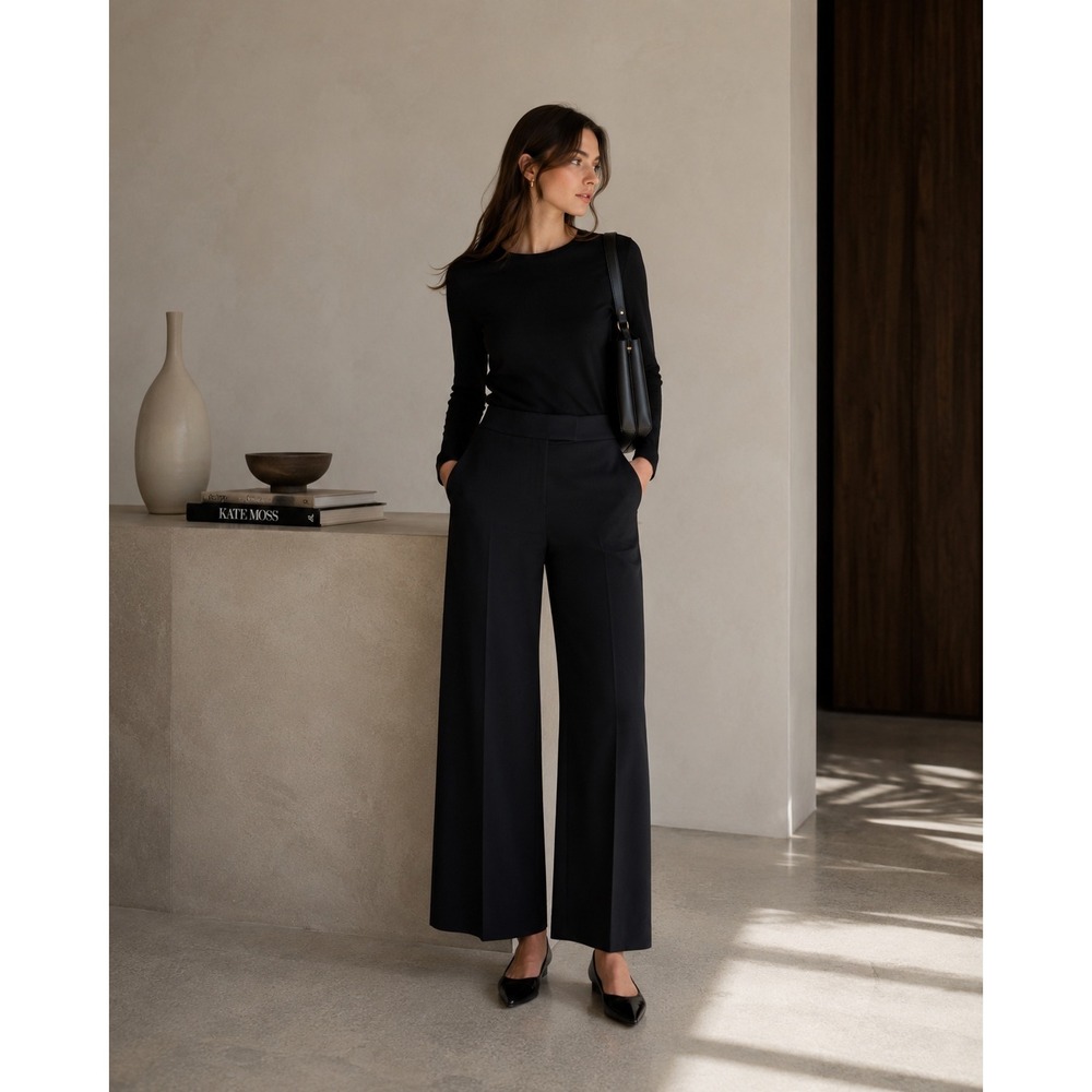 'S Max Mara Black Wide Leg Cropped Trousers  Minimalist Italy Luxury Pants 8